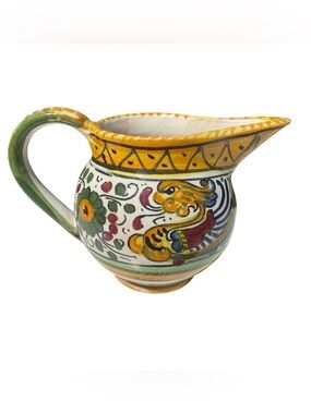 VTG Italian Hand Painted Ceramic Creamer Deruta Style Majolica Pottery Floral